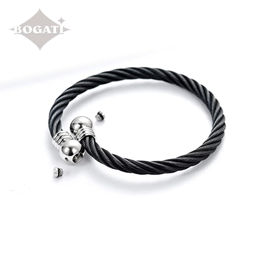 J-BANGLE-04 – Cable Bangle – BLACK and SILVER tone