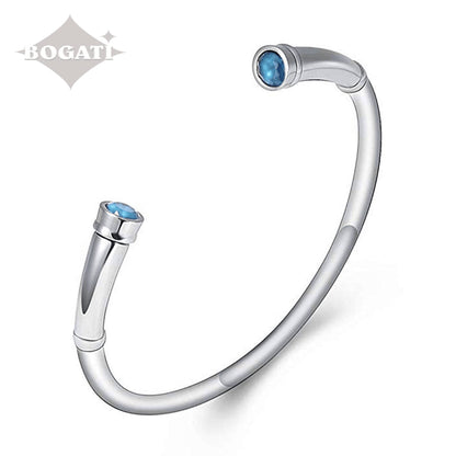 Jeweled Silver-tone Bangle with Light Sapphire Blue Crystals - Cremation bracelet