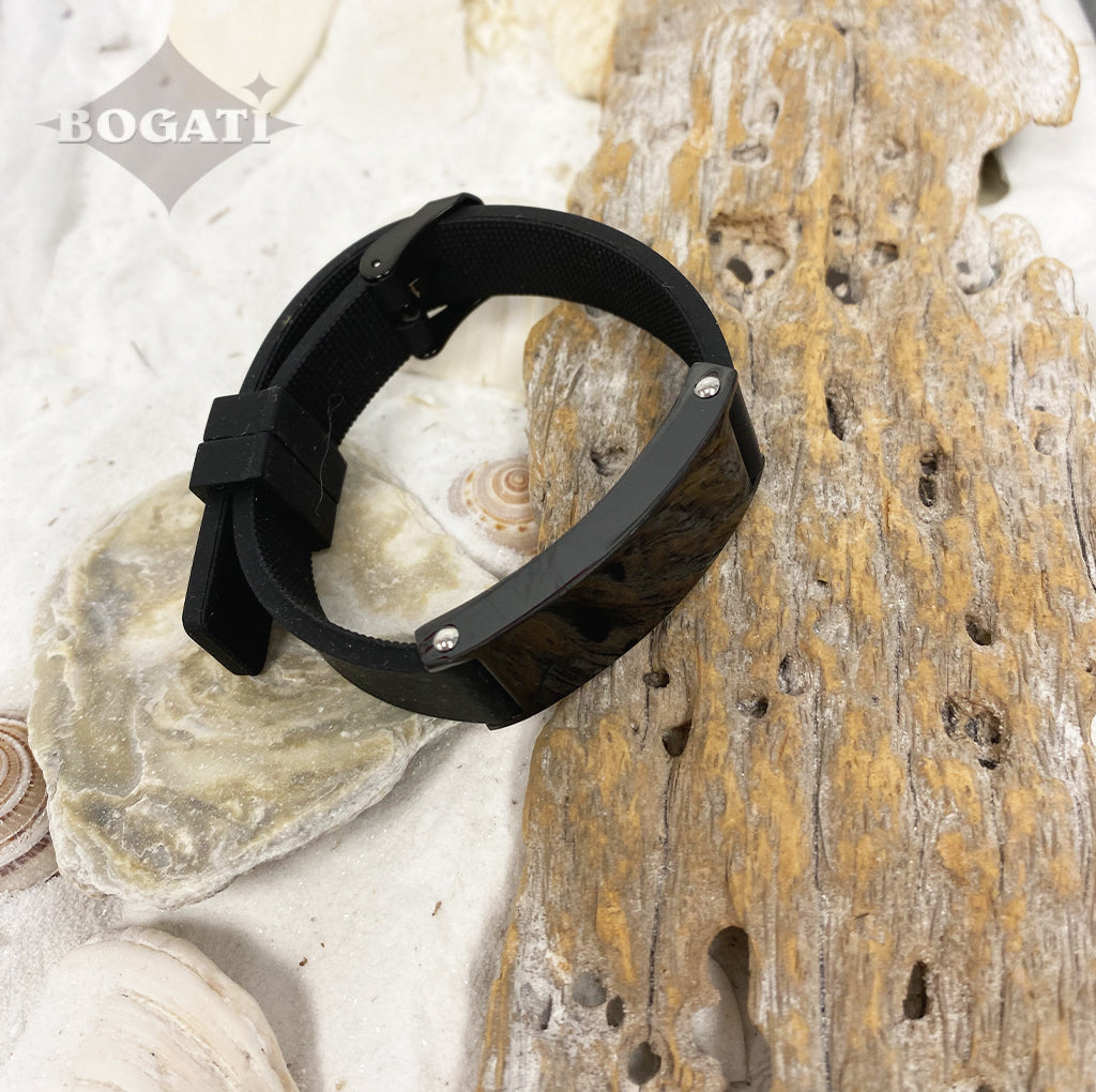 Black Silicone Strap Bracelet with Black-tone Plaque