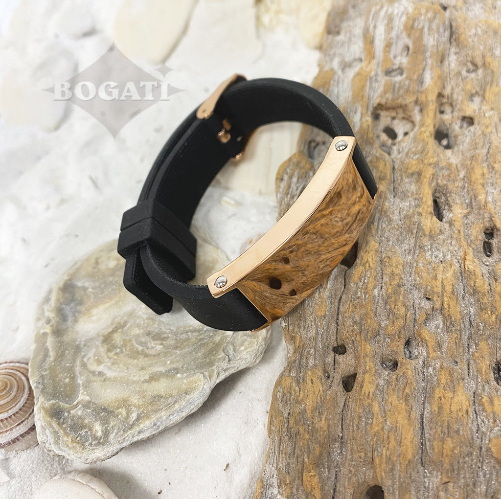 Black Silicone Strap Bracelet with Rose Gold-tone Plaque