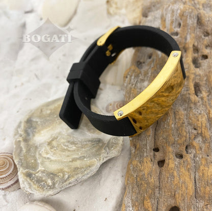 J-BRAC-10 Black Silicone Strap Bracelet with Gold-tone Plaque