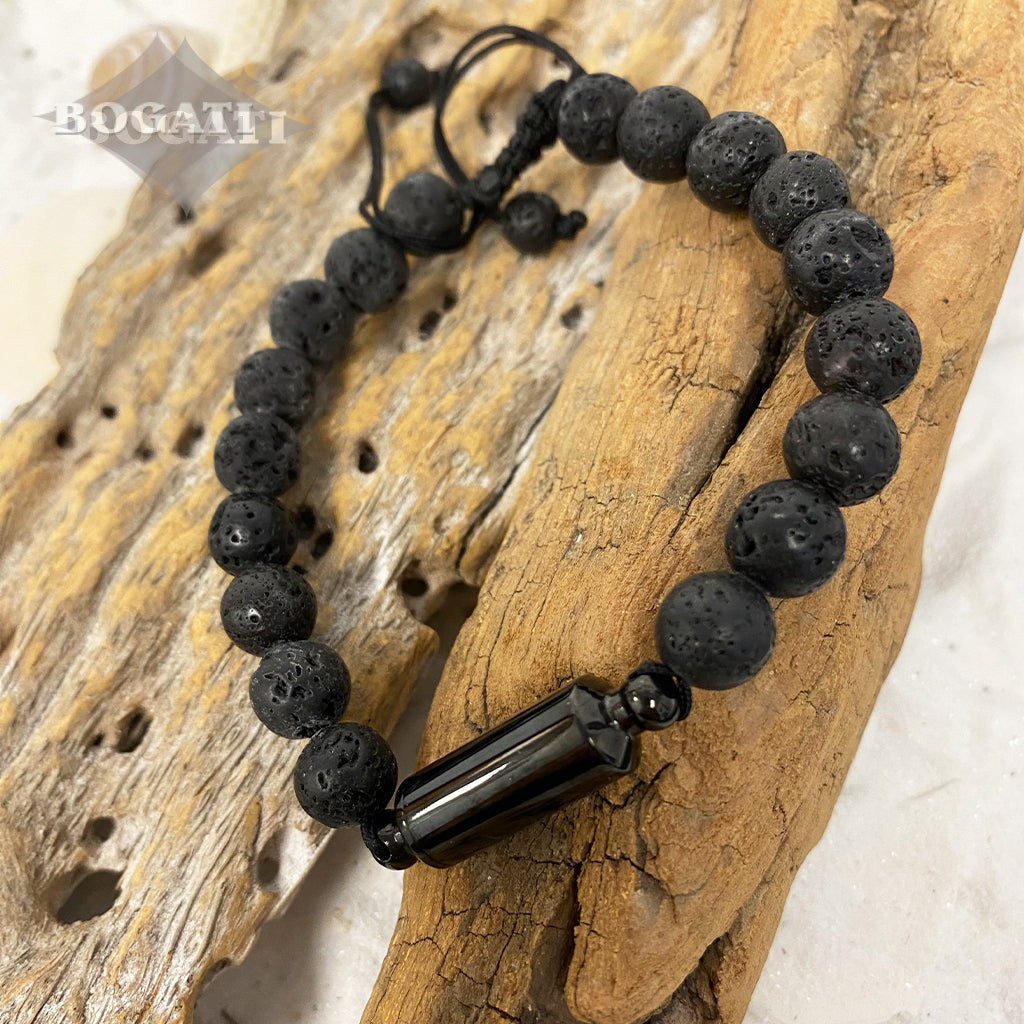 J-BRAC-15 Black Lava Stone Bracelet with Cylinder