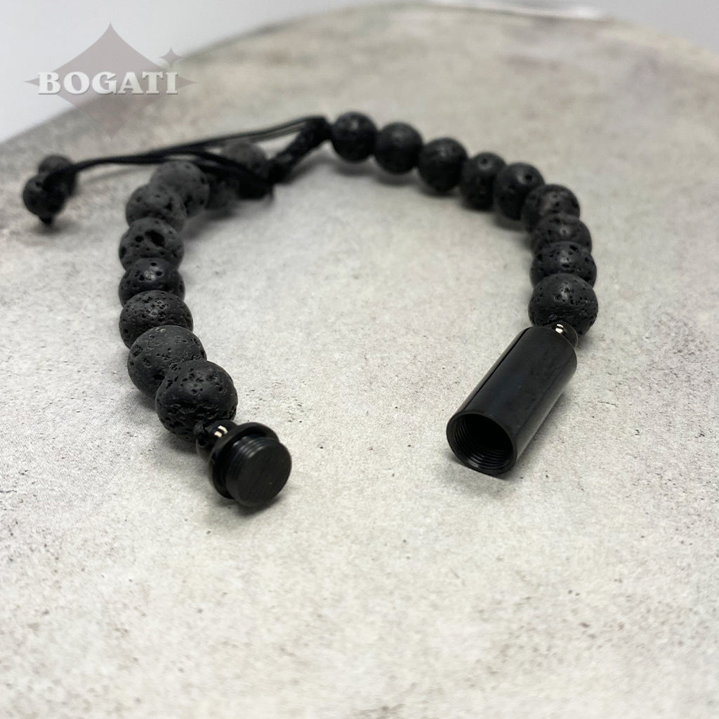 J-BRAC-15 Black Lava Stone Bracelet with Cylinder