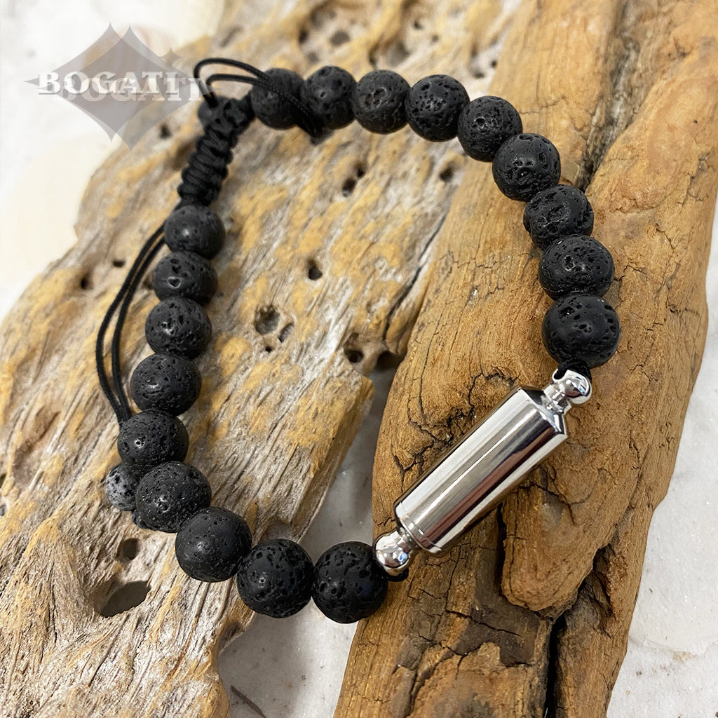 J-BRAC-15 Black Lava Stone Bracelet with Cylinder