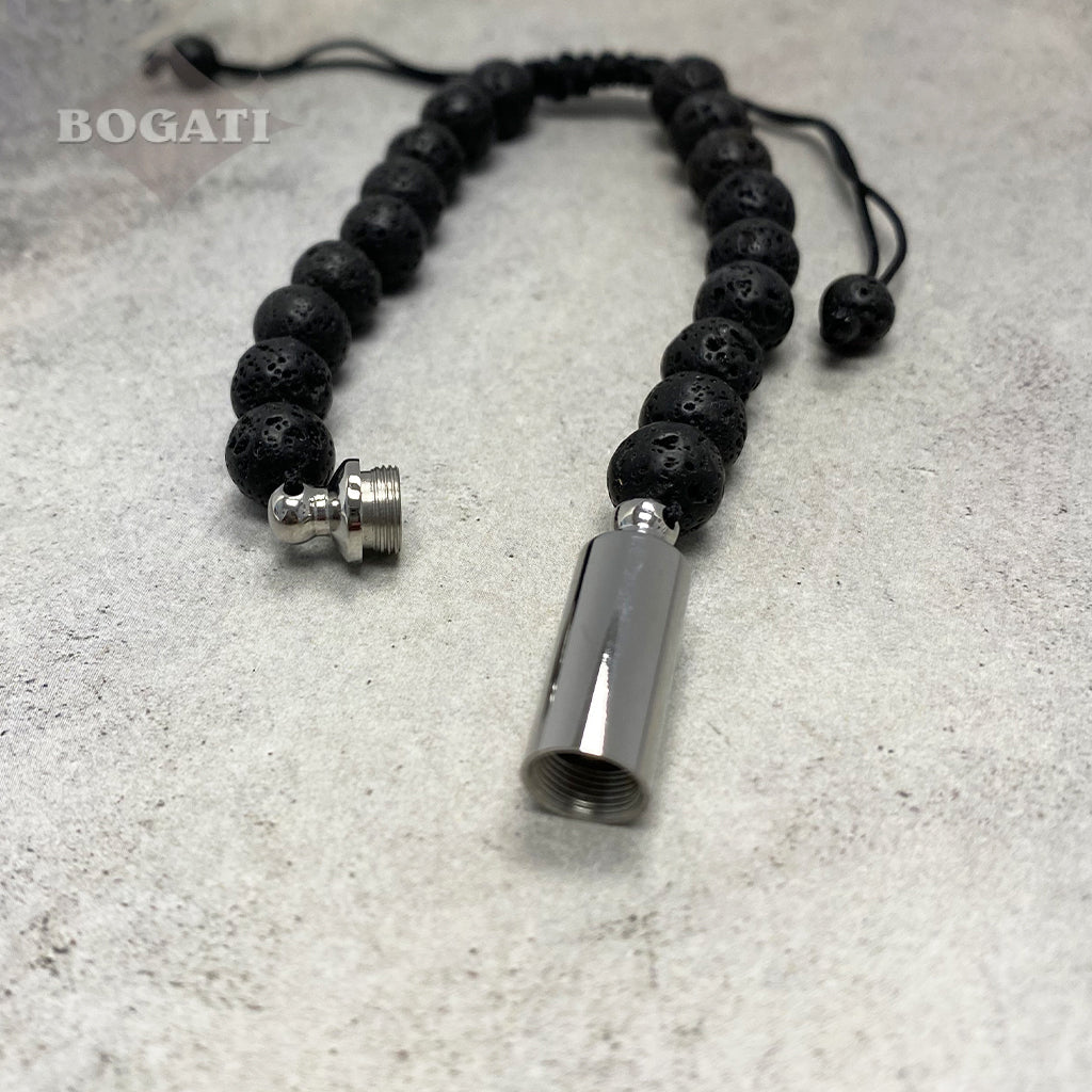 J-BRAC-15 Black Lava Stone Bracelet with Cylinder