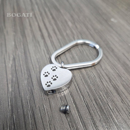 J-004 - Four Paw Print Heart - Silver-tone - Keychain