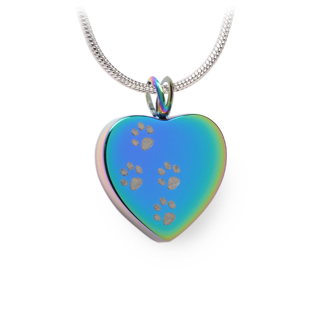 J-004 - Four Paw Print Heart Pendant With Chain Rainbow