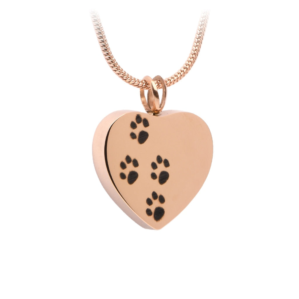 J-004 - Four Paw Print Heart Pendant With Chain Rose Gold