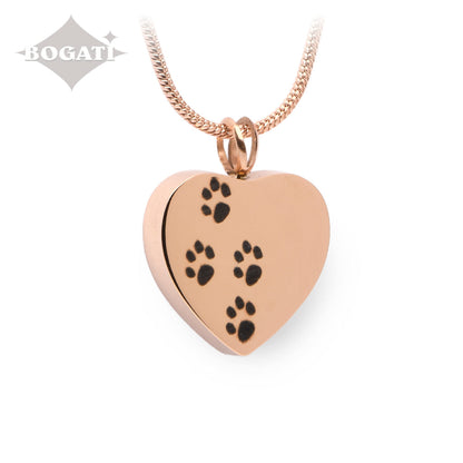 J-004 - Four Paw Print Heart Pendant With Chain Rose Gold