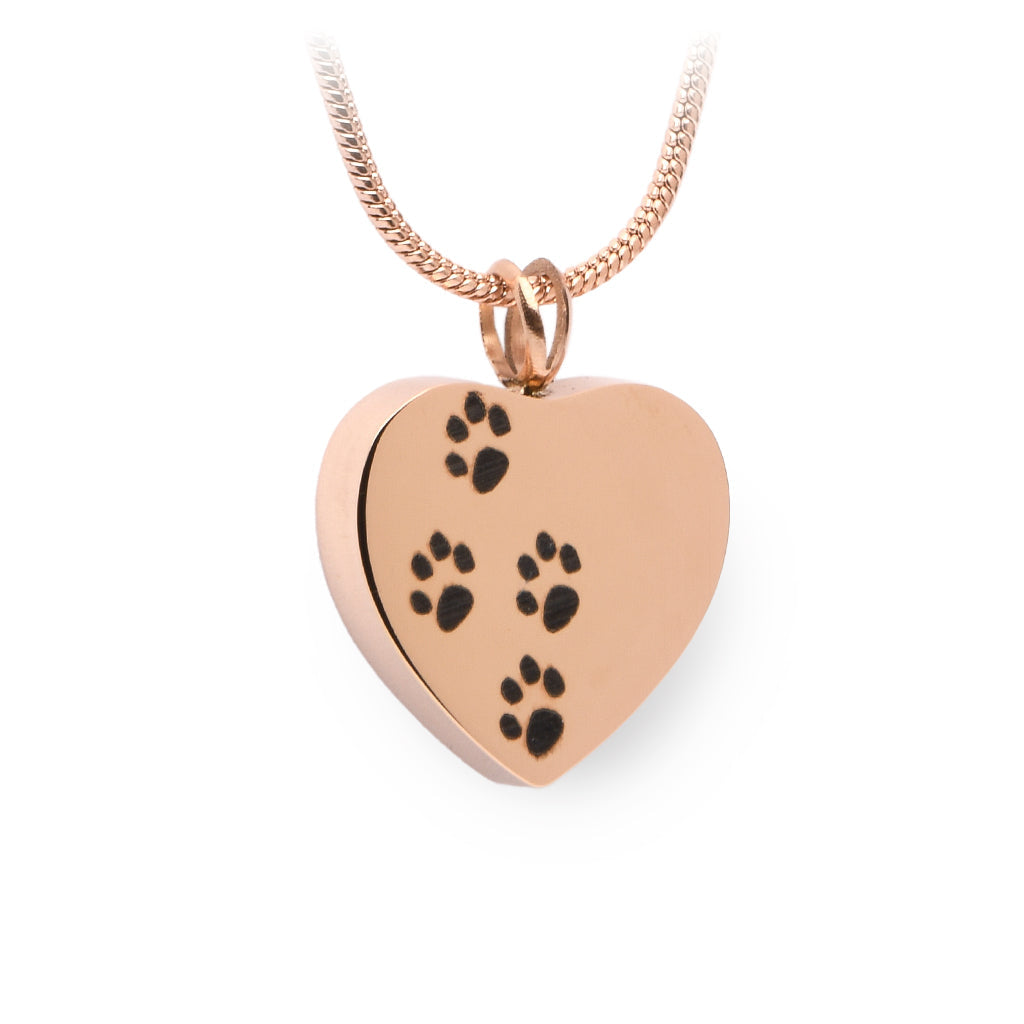 J-004 - Four Paw Print Heart Pendant With Chain Rose Gold