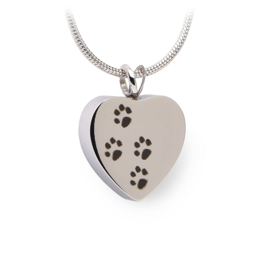 J-004 - Four Paw Print Heart Pendant With Chain Silver