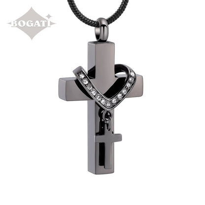 J-010 - Collar Cross with Rhinestones - Pendant with Chain - Black