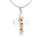 J-012 - Flower Cross - Gold & Silver Tones - Pendant with Chain