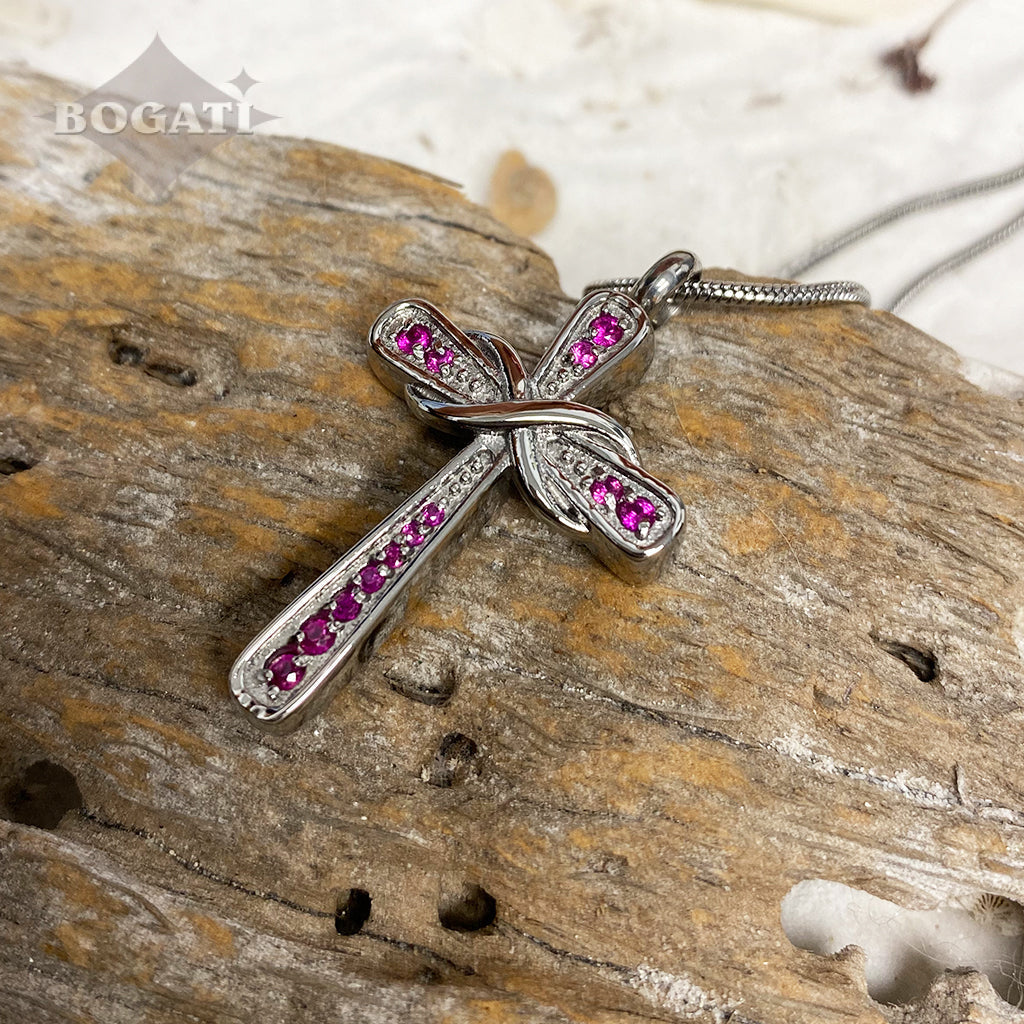 J-014 Infinity Cross with Rhinestones - Pendant with Chain