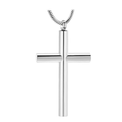 J-015 - Modern Cross - Large - Silver-tone - Pendant with Chain