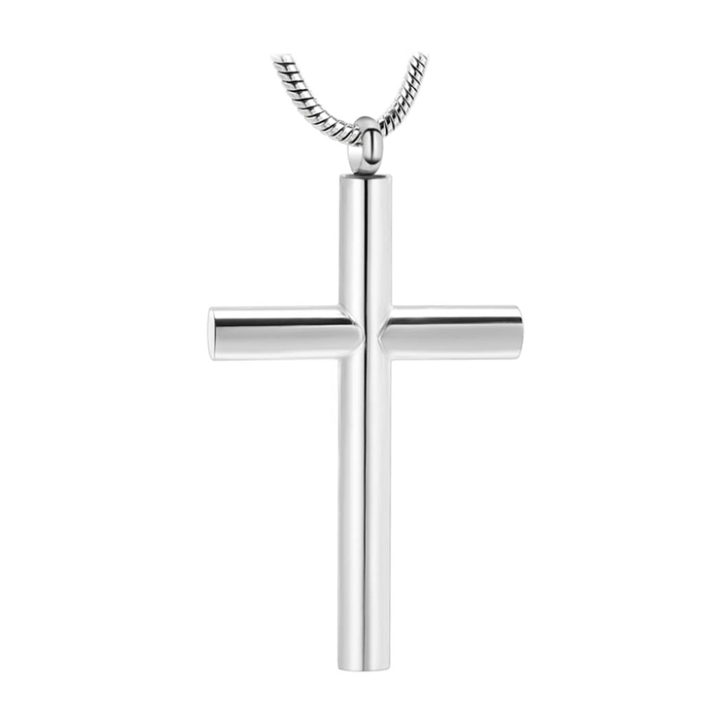 J-015 - Modern Cross - Large - Silver-tone - Pendant with Chain