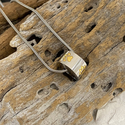 J-051- Four Paw Prints Charm Bead - Pendant With Chain