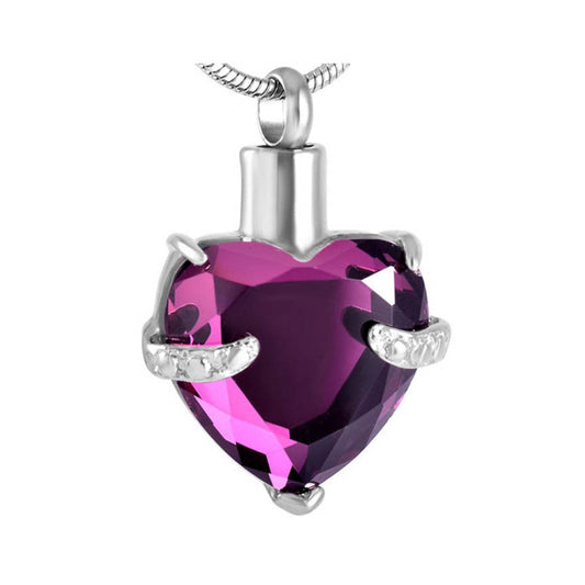 J-072 - Amethyst Heart with Crystals - Pendant with Chain