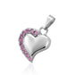 J-077 - Curved Silver Heart with Crystal Stones - Pendant with Chain - Pink