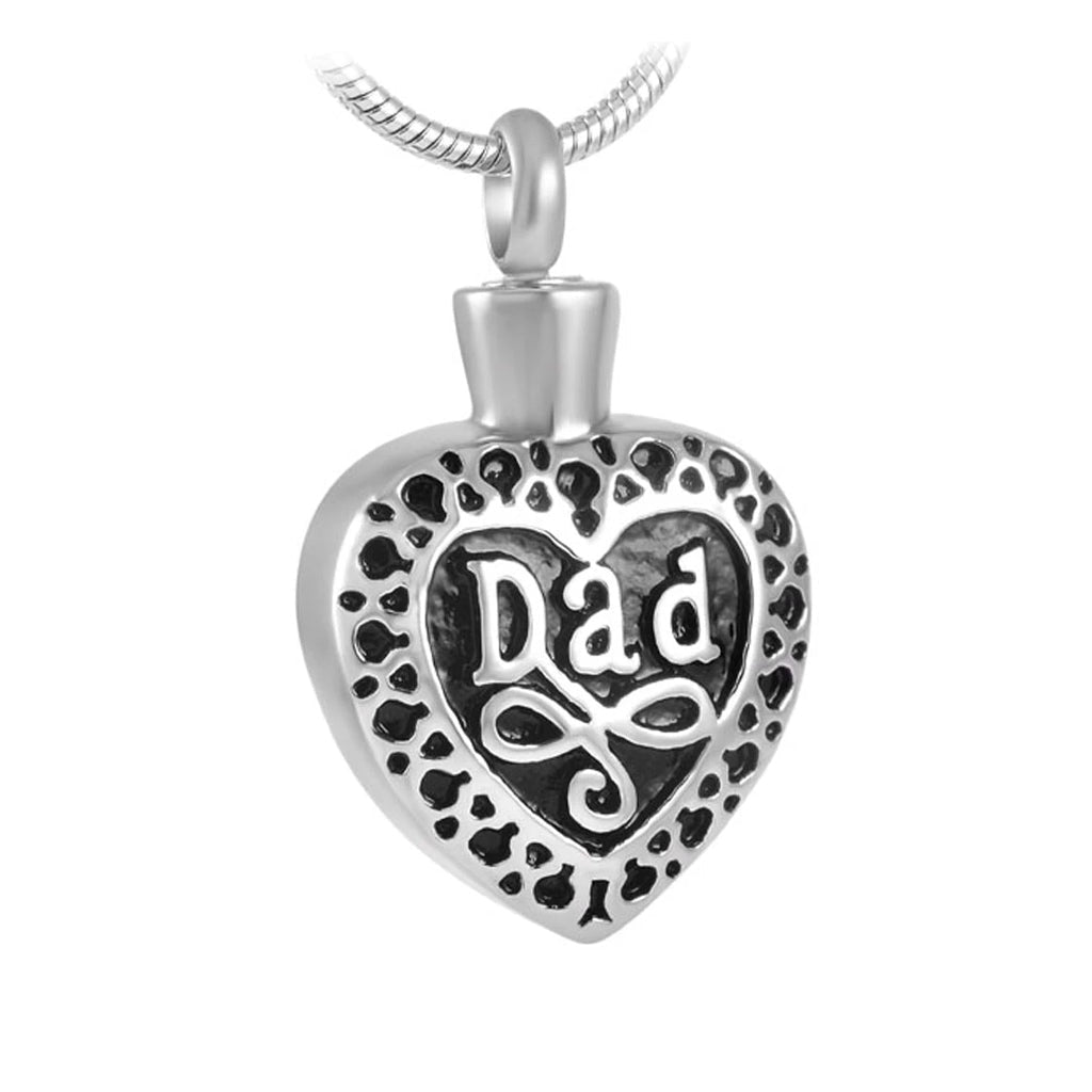 J-057 - Black & Silver Family Heart - Pendant with Chain - dad