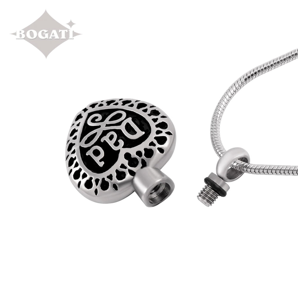 J-057 - Black & Silver Family Heart - Pendant with Chain - Dad