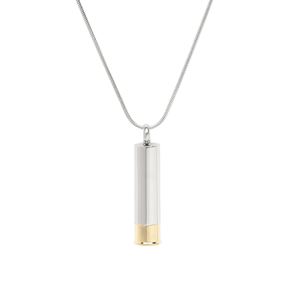 J-1030 - Shotgun Shell - Silver & Gold Tones - Pendant with Chain