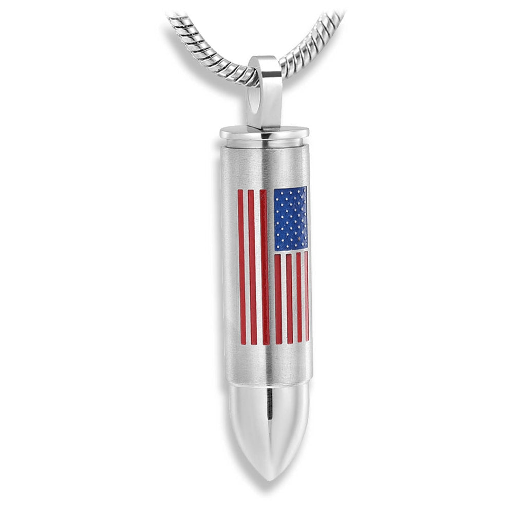 J-1036 - American Flag Bullet - Silver-tone - Pendant with Chain