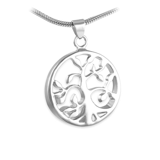 J-107 - Tree Of Life Circle Pendant With Chain Silver