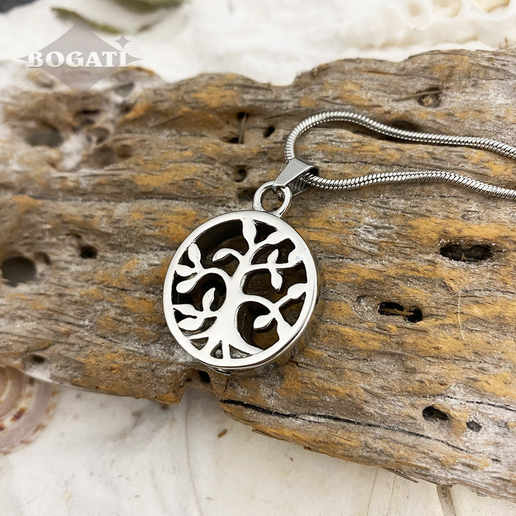 J-107 - Tree of Life Circle - Silver-tone - Pendant with Chain