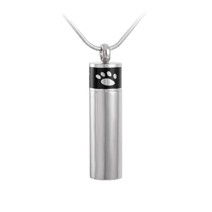 CLEARANCE - J-1278 - Banded Paw Print Cylinder - Pendant with Chain