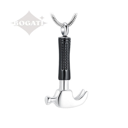 J-1408 - Hammer Silver And Black Pendant With Chain Large