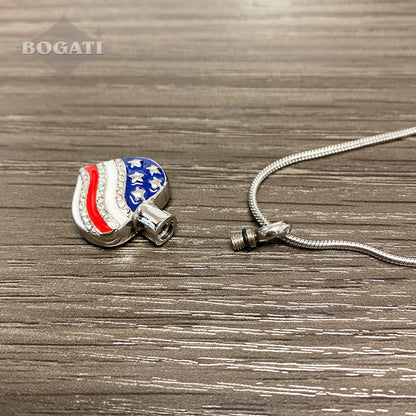 J-142 - Heart with American Flag - Silver-tone - Pendant with Chain