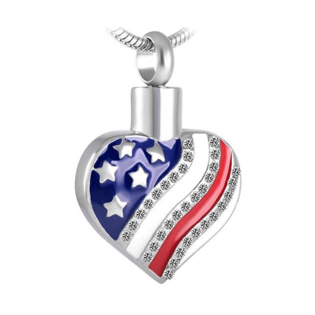 J-142 - Heart with American Flag - Silver-tone - Pendant with Chain