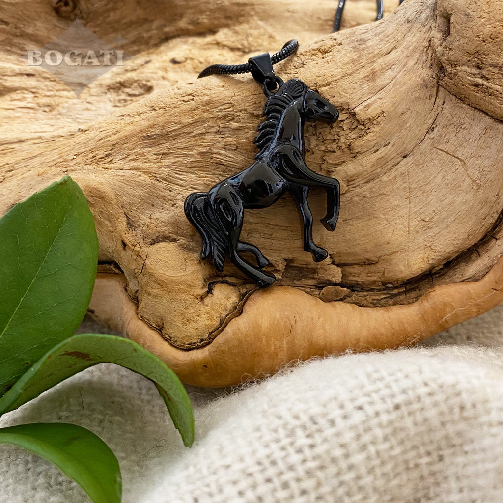 prancing Horse - Memorial Necklace in Black color - Bogati