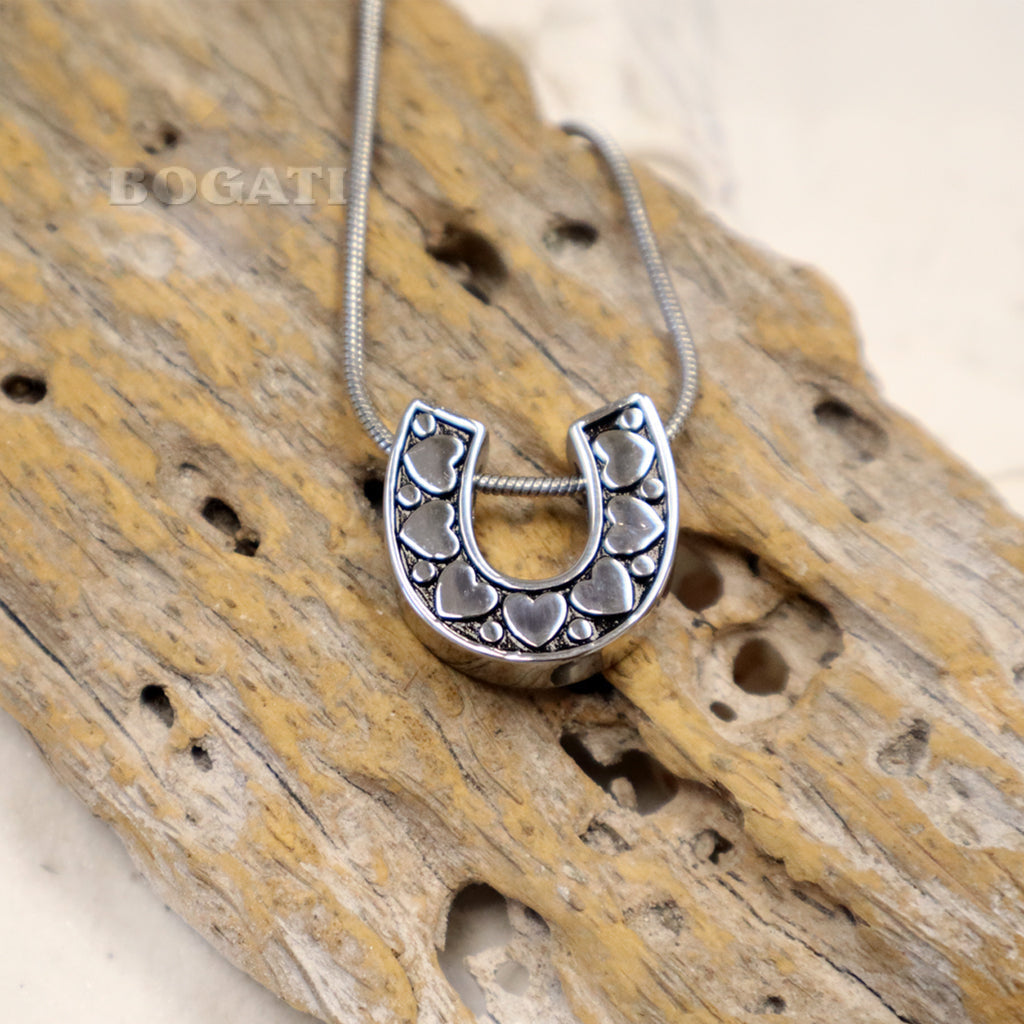J-1513 - Horseshoe- Silver Tone- Stainless Steel Pendant with Chain