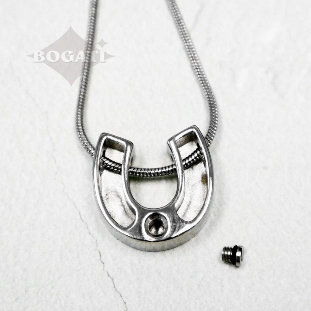 J-1513 - Horseshoe- Silver Tone- Stainless Steel Pendant with Chain