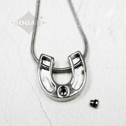J-1513 - Horseshoe- Silver Tone- Stainless Steel Pendant with Chain