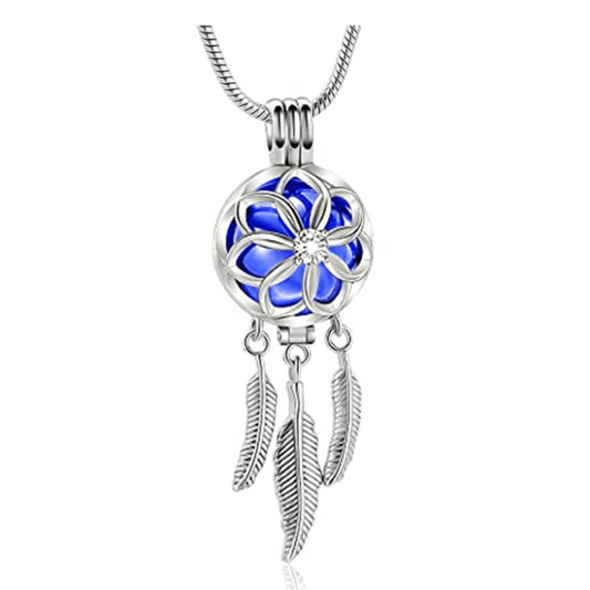 J-1516 - Blue Dream Catcher Locket - Silver-tone - Pendant with Chain