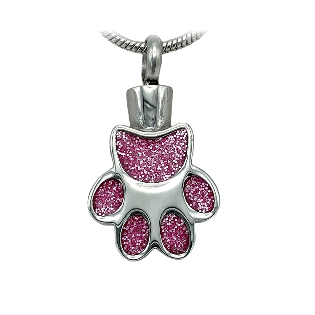 J-154 -Glitter Paw - Pendant with Chain - Pink