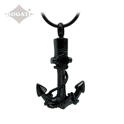 J-167- Anchor - Black - Pendant with Chain