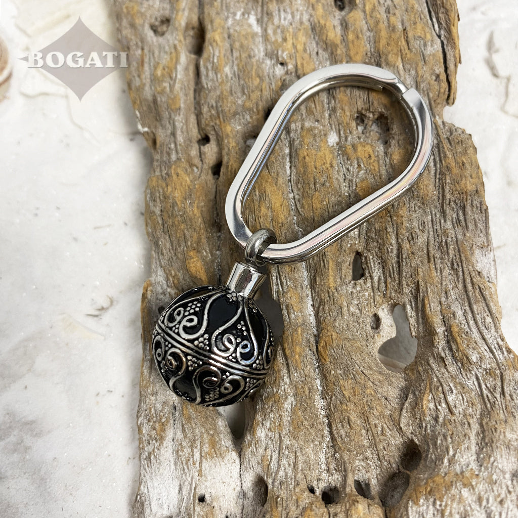 J-1918 - Antique Sphere- Silver-tone - Keychain