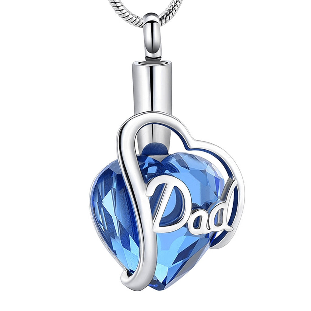 J- 1927 - Blue Crystal Heart-Dad - Silver-tone - Pendant with Chain