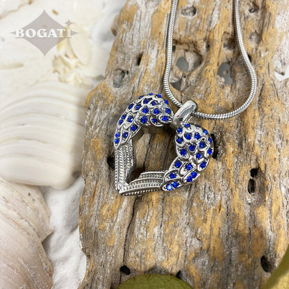 Beautiful wings with blue stones forming a heart - Cremation Pendant - Bogati