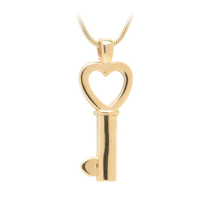 J-199 - Heart-shaped Key Bow with Heart Tip - Pendant with Chain Gold