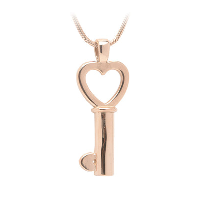 J-199 - Heart-shaped Key Bow with Heart Tip - Pendant with Chain Rose Gold