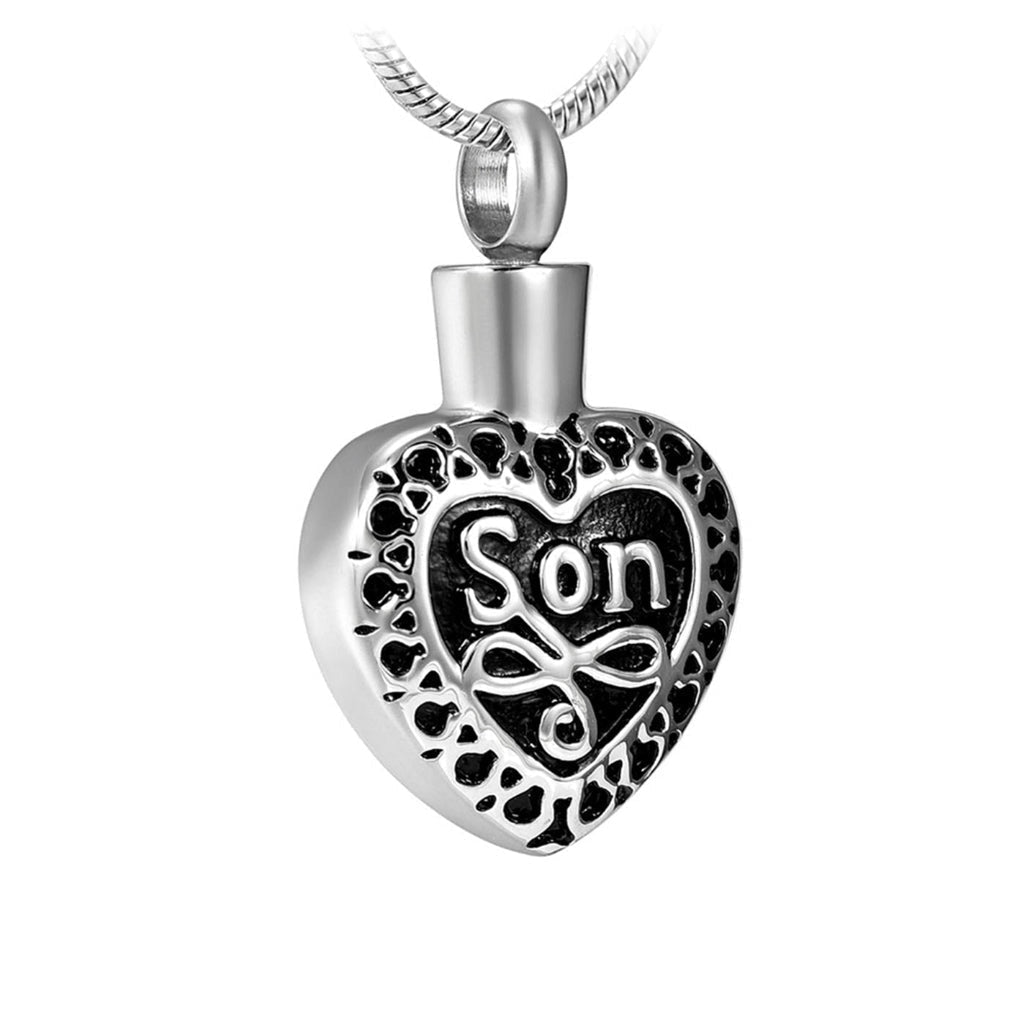 J-057 - Black & Silver Family Heart - Pendant with Chain - Son