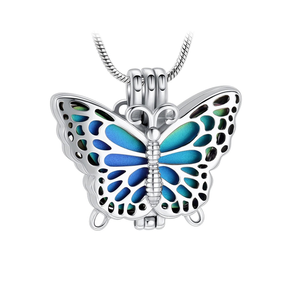 J-2055 - Rainbow Butterfly Locket - Pendant with Chain and Chain