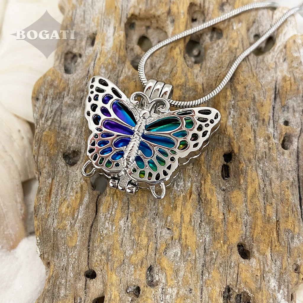 J-2055 - Rainbow Butterfly Locket - Pendant with Chain and Chain