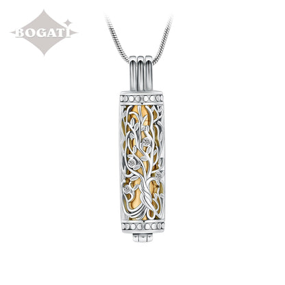 J-2070 - Ornate Cylinder Vines And Flowers Pendant With Chain Gold