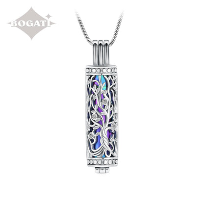 J-2070 - Ornate Cylinder Vines And Flowers Pendant With Chain Rainbow
